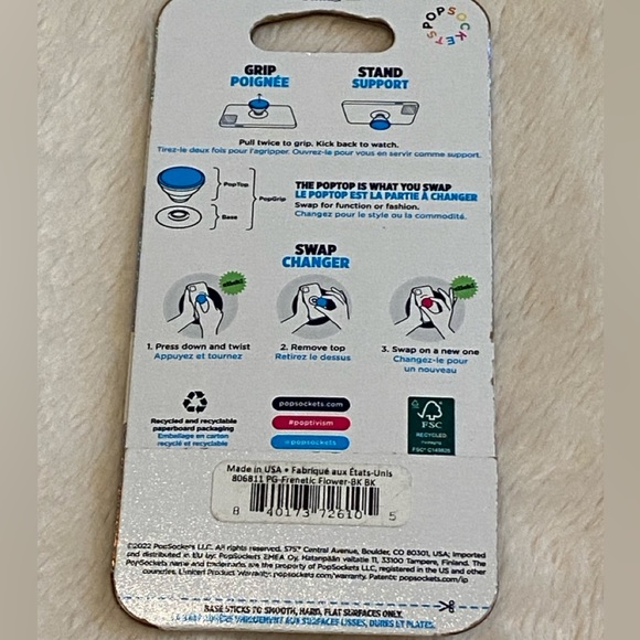 PopSocket Stylish PopGrip PopTop Cell Phone Joy Grip & Stand Frenetic Flower NWT - Picture 7 of 7